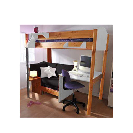 Stompa Casa Kids Natural Highsleeper Bed in White with Pink Sofa Bed and Desk