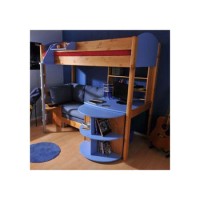 Stompa Casa Kids Natural Highsleeper Bed in Blue with Pink Sofa Bed Desk and Shelving 