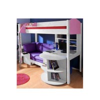 Stompa Combo Kids White Highsleeper Bed in Lilac with Black Sofa Bed Desk and Shelving 