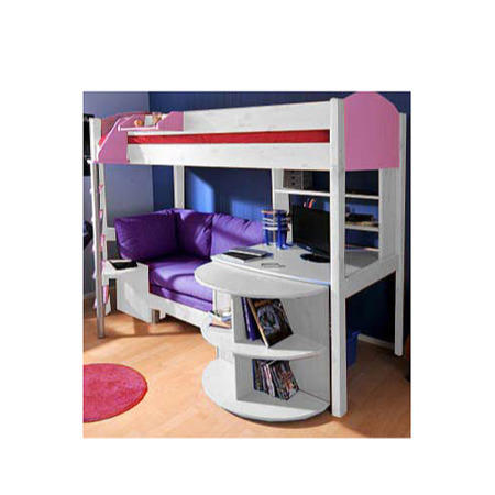 Stompa Combo Kids White Highsleeper Bed in Lilac with Black Sofa Bed Desk and Shelving 