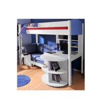 Stompa Casa Kids White Highsleeper Bed in Blue with Pink Sofa Bed Desk and Shelving 