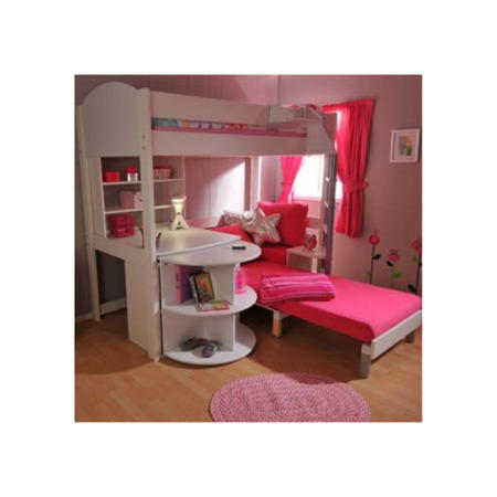 Stompa Combo Kids White Highsleeper Bed With Pink Sofa Bed Desk Shelving  And Storage - Furniture123
