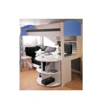 Stompa Casa Kids White Highsleeper Bed in Blue with Pink Sofa Bed Desk Shelving and Storage 