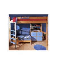 Stompa Combo Kids Natural Highsleeper Bed in Blue with Pink Sofa Bed Shelving and Storage 