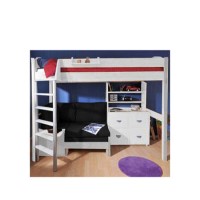 Stompa Combo Kids White Highsleeper Bed with Black Sofa Bed Shelving and Storage 