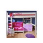 Stompa Combo Kids White Highsleeper Bed in Lilac with Blue Denim Sofa Bed Shelving and Storage 
