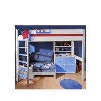 Stompa Combo Kids White Highsleeper Bed in Blue with Pink Sofa Bed Shelving and Storage