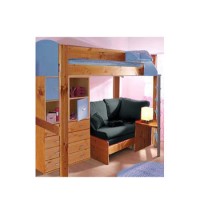 Stompa Combo Kids Natural Highsleeper Bed in Blue with Blue Denim Sofa Bed Chest and Storage 