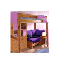 Stompa Casa Kids Natural Highsleeper Bed in Lilac with Black Sofa Bed Chest and Storage 