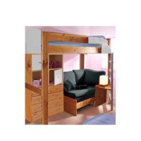 Stompa Casa Kids Natural Highsleeper Bed in White with Pink Sofa Bed Chest and Storage
