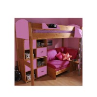 Stompa Combo Kids Natural Highsleeper Bed in Lilac with Black Sofa Bed and Double Storage 