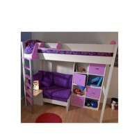 Stompa Casa Kids White Highsleeper Bed in Lilac with Pink Sofa Bed and Double Storage 