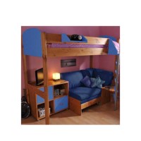 Stompa Casa Kids Natural Highsleeper Bed in Blue with Pink Sofa Bed and Storage
