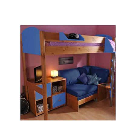 Stompa Casa Kids Natural Highsleeper Bed in Blue with Pink Sofa Bed and Storage