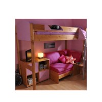 Stompa Combo Kids Natural Highsleeper Bed in Lilac with Black Sofa Bed and Storage