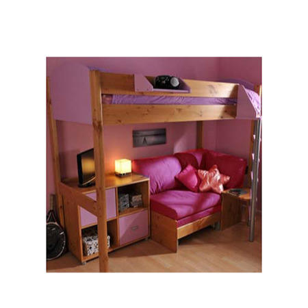 Stompa Combo Kids Natural Highsleeper Bed in Lilac with Black Sofa Bed and Storage