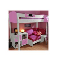 Stompa Casa Kids White Highsleeper Bed in Lilac with Pink Sofa Bed and Storage