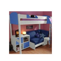 Stompa Casa Kids White Highsleeper Bed in Blue with Pink Sofa Bed and Storage