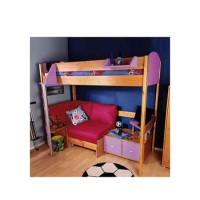 Stompa Combo Kids Natural Highsleeper Bed in Lilac with Pink Sofa Bed and TV Unit