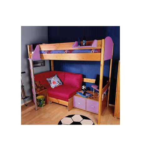 Stompa Combo Kids Natural Highsleeper Bed in Lilac with Pink Sofa Bed and TV Unit