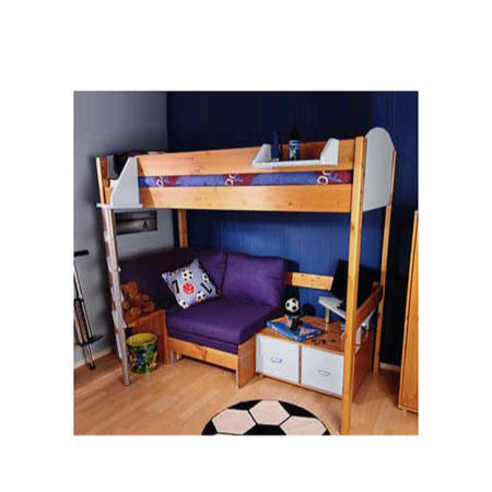 Stompa Casa Kids Natural Highsleeper Bed in White with Pink Sofa Bed and TV Unit