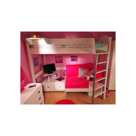 Stompa Casa Kids White Highsleeper Bed with Pink Sofa Bed and TV Unit ...