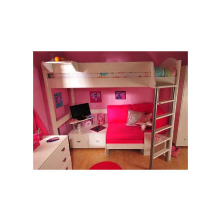 Stompa Casa Kids White Highsleeper Bed with Pink Sofa Bed and TV Unit