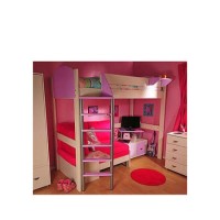 Stompa Combo Kids White Highsleeper Bed in Lilac with Pink Sofa Bed and TV Unit