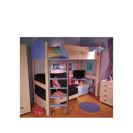 Stompa Combo Kids White Highsleeper Bed in Blue with Pink Sofa Bed and TV Unit