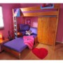 Stompa Casa Kids Natural Highsleeper Bed in Blue with Pink Sofa Bed and Wardrobe