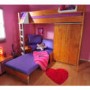 Stompa Combo Kids Natural Highsleeper Bed in White with Pink Sofa Bed and Wardrobe