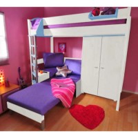 Stompa Combo Kids White Highsleeper Bed in Blue with Sofa Bed and Wardrobe - pink sofa bed