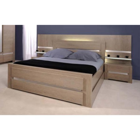 Shada Bed in Ash Oak with Headboard Surround and 2 Bedside Chests 