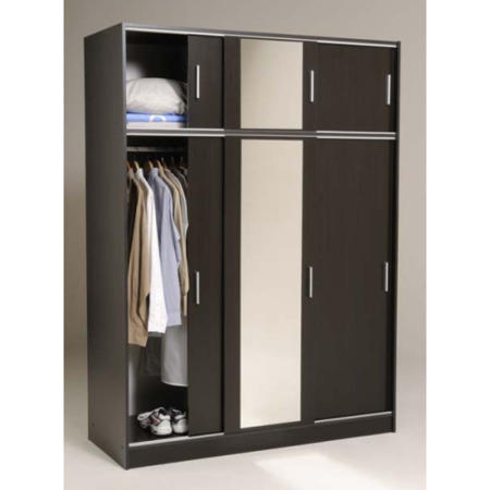 Alora Sliding 3 Door Mirrored Wardrobe in Wenge
