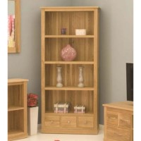 Baumhaus Mobel Solid Oak 4 Shelf 3 Drawer Bookcase