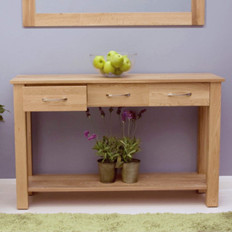 Baumhaus Mobel Solid Oak 3 Drawer Console Table