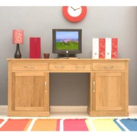 Baumhaus Mobel Solid Oak Twin Pedestal Hideaway Desk