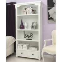 Baumhaus Hampton White Solid Ash 4 Shelf 2 Drawer Bookcase