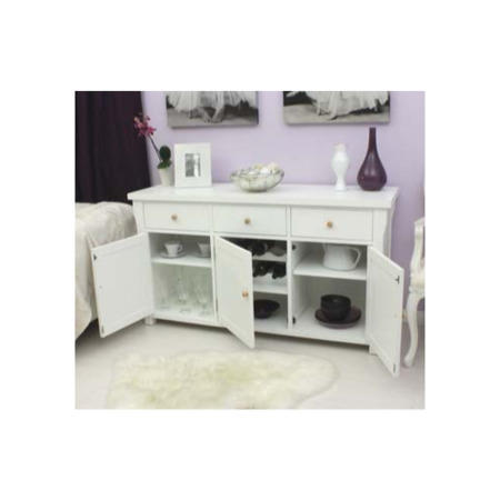 Baumhaus Hampton White Solid Ash 3 Door 3 Drawer Sideboard