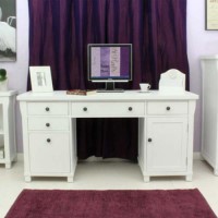 Baumhaus Hampton White Solid Ash Twin Pedestal Desk