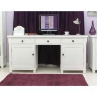 Baumhaus Hampton White Solid Ash Twin Pedestal Hideaway Desk