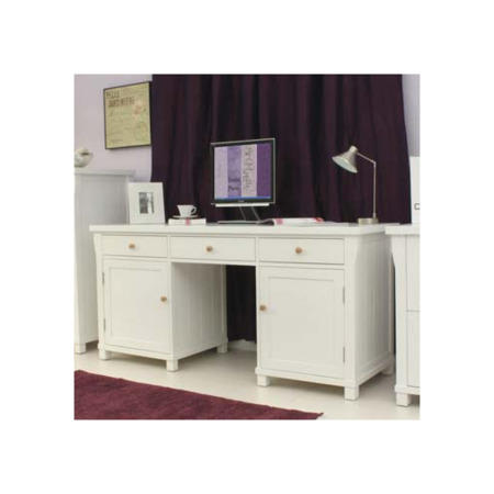 Baumhaus Hampton White Solid Ash Twin Pedestal Hideaway Desk