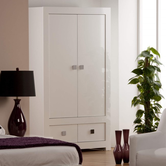 World Furniture Bari High Gloss White 2 Door 2 Drawer Wardrobe