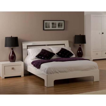 World Furniture Bari High Gloss White Bed and Bedside Chest Set - single bed with 1 bedside chest