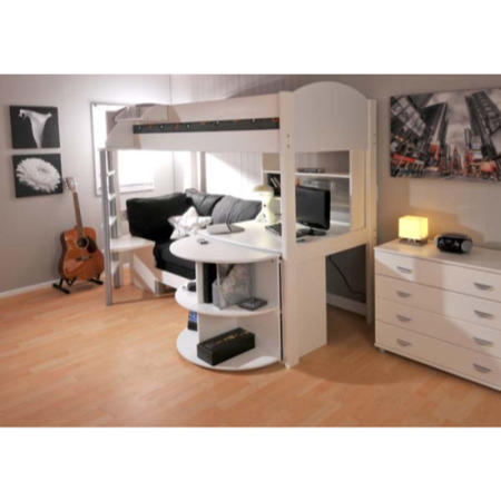 Stompa Combo Kids White Highsleeper Bed and Chest Furniture Set - black sofa bed