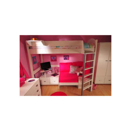 Stompa Combo Kids White Highsleeper Bed Chest and Wardrobe Furniture Set - pink sofa bed