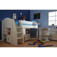 Stompa Combo Kids White Midsleeper Bed and Chest Furniture Set