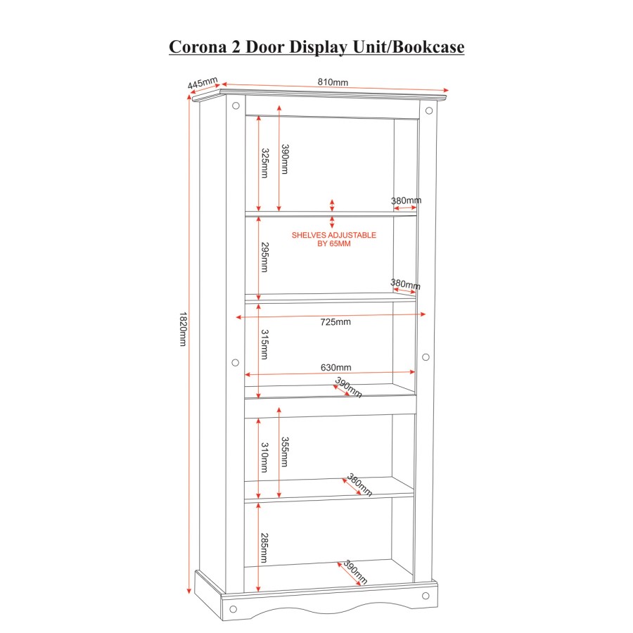 Seconique Original Corona Pine Dresser with 3 Shelves & 2 Doors