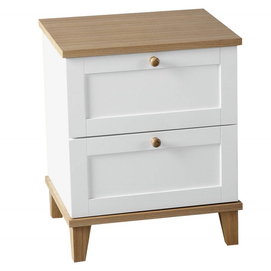 Seconique Arcadia 2 Drawer Bedside Table in White and Ash Wood