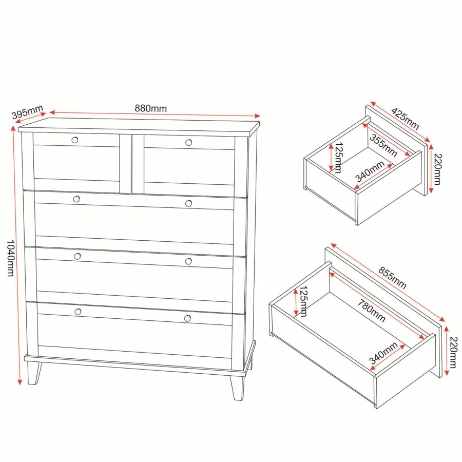 Seconique Arcadia Ash 3+2 Drawer Chest